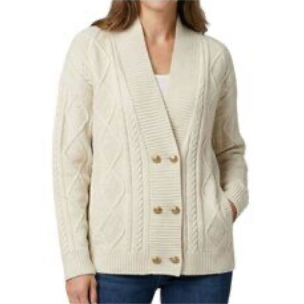 J. Jill Cream Cable-Knit Shawl Collar Cardigan